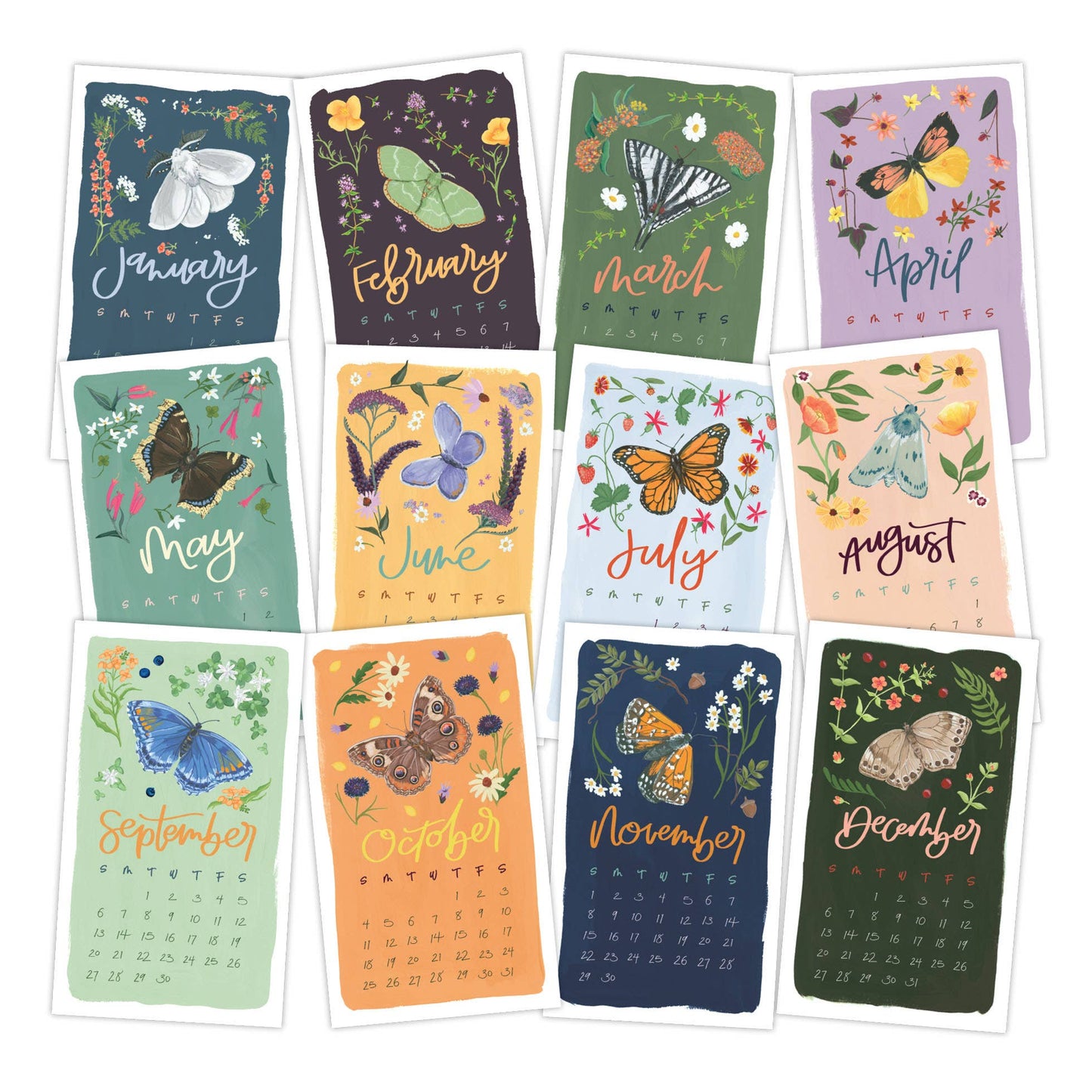 Butterfly Garden 2026 Mini Desk Calendar with Wooden Block