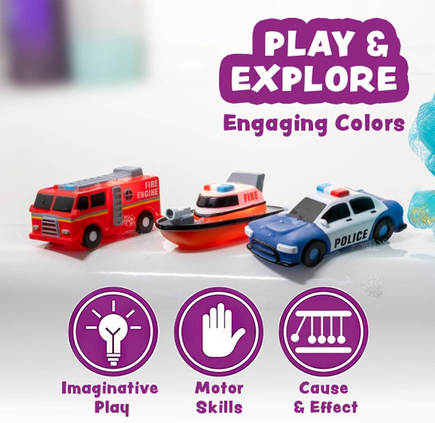 Emergency Cars Light Up Bath Toys