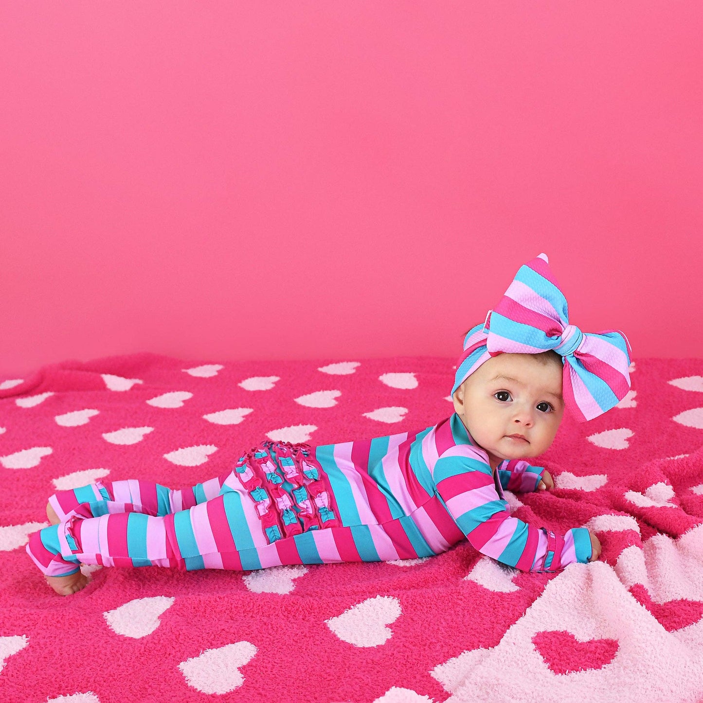 Maddie Stripe Ruffle Zip Bamboo Valentines Day