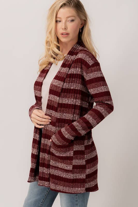 Cozy Stripe Open Cardigan
