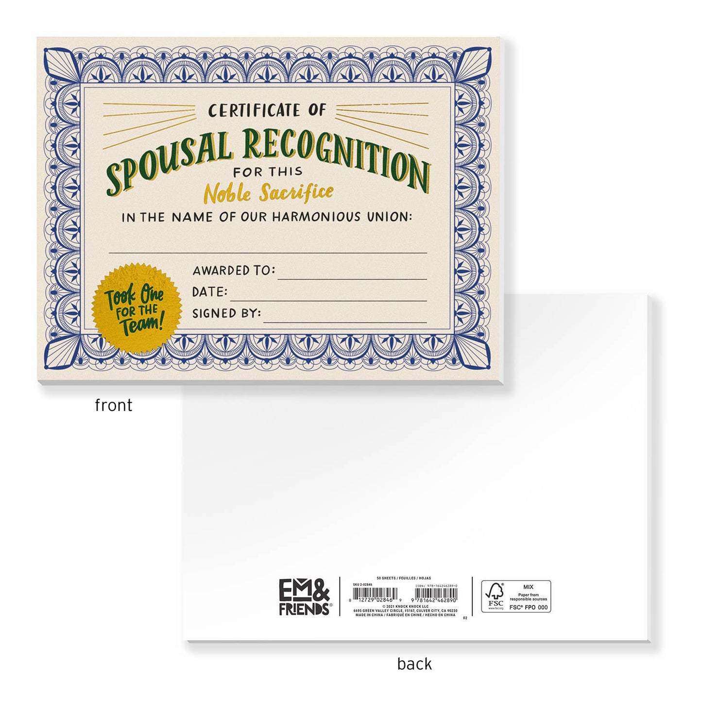 Spousal Recognition Certificate Notepad (Refresh)
