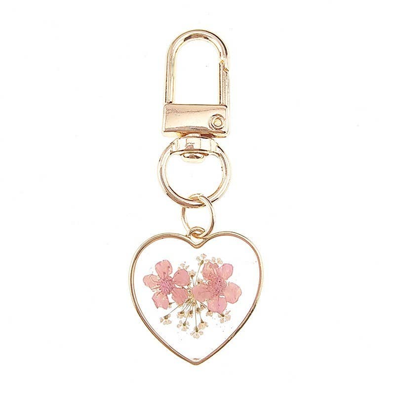 BAG CHARM-PRESSED DRIED FLOWER HEART ROUND