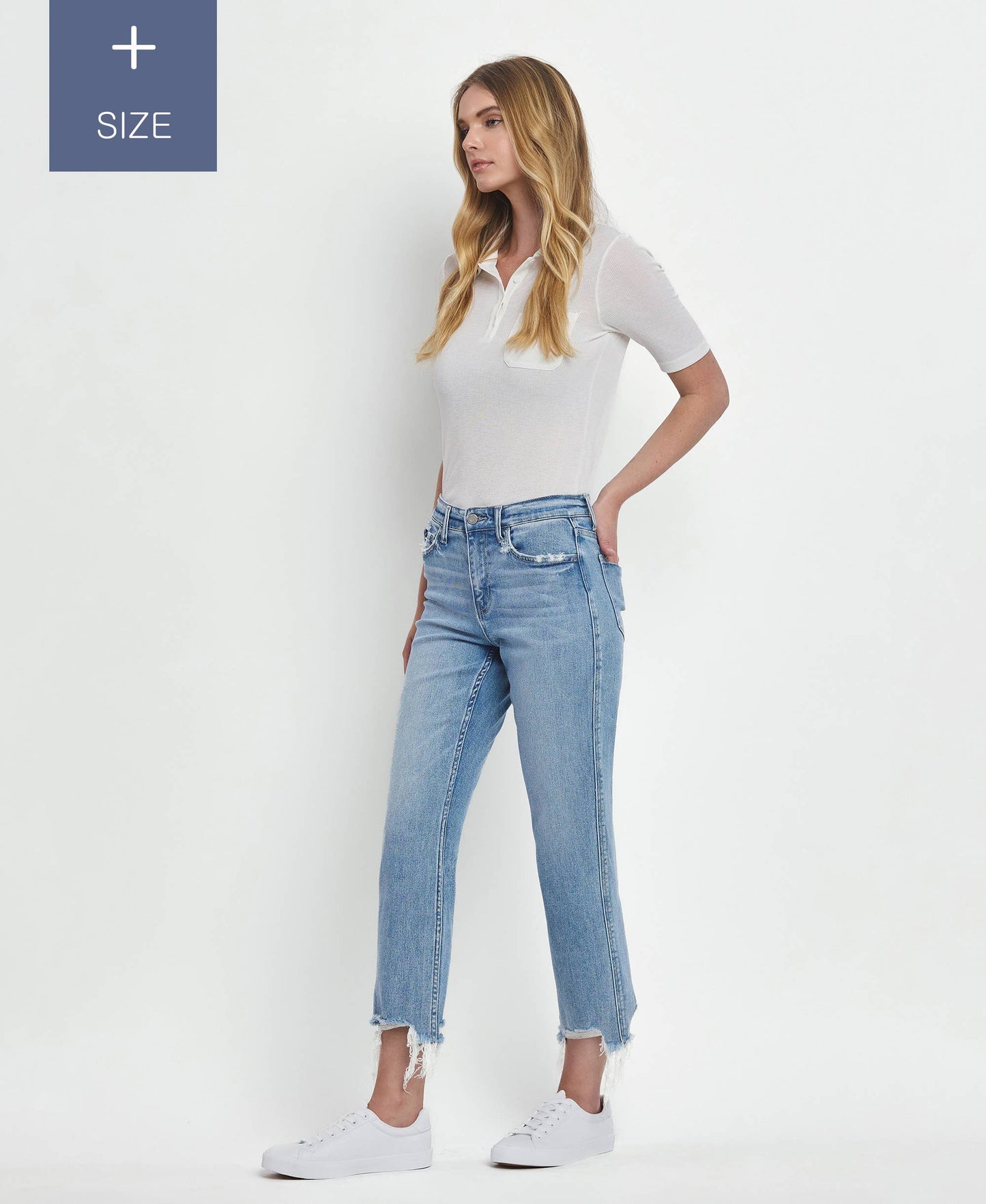 Fondly PLUS SIZE HIGH RISE REGULAR STRAIGHT JEANS T6478-P
