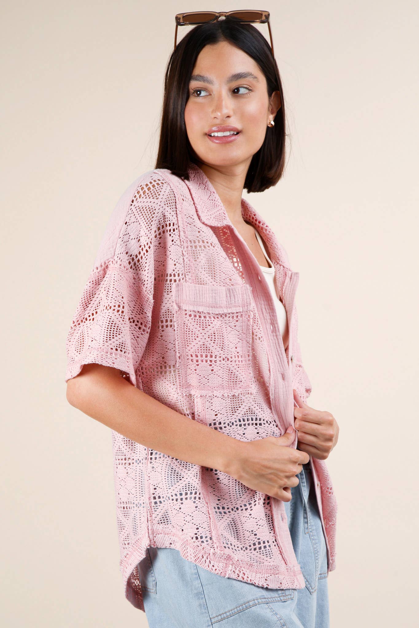 PL Crochet Button Down Shirt Top
