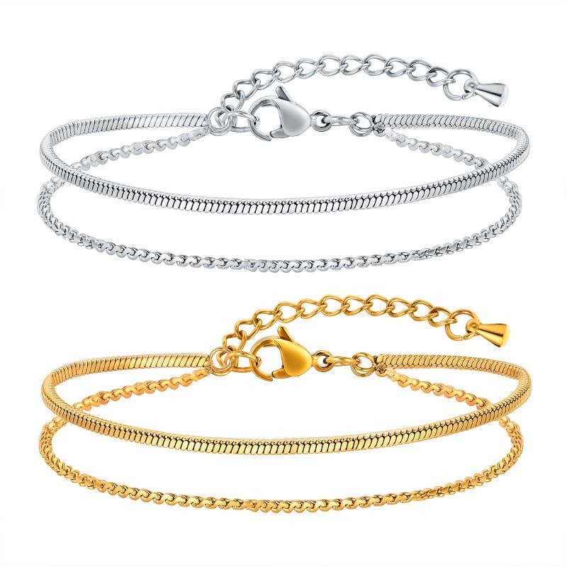 18K STAINLESS STEEL TARNISH FREE LAYERED BRACELET