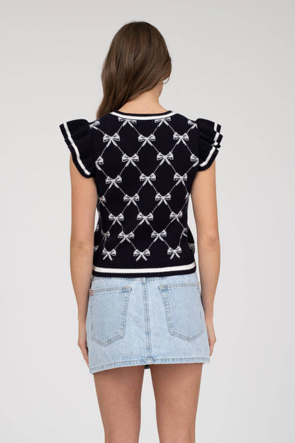 BOW RUFFLE SLEEVE SWEATER