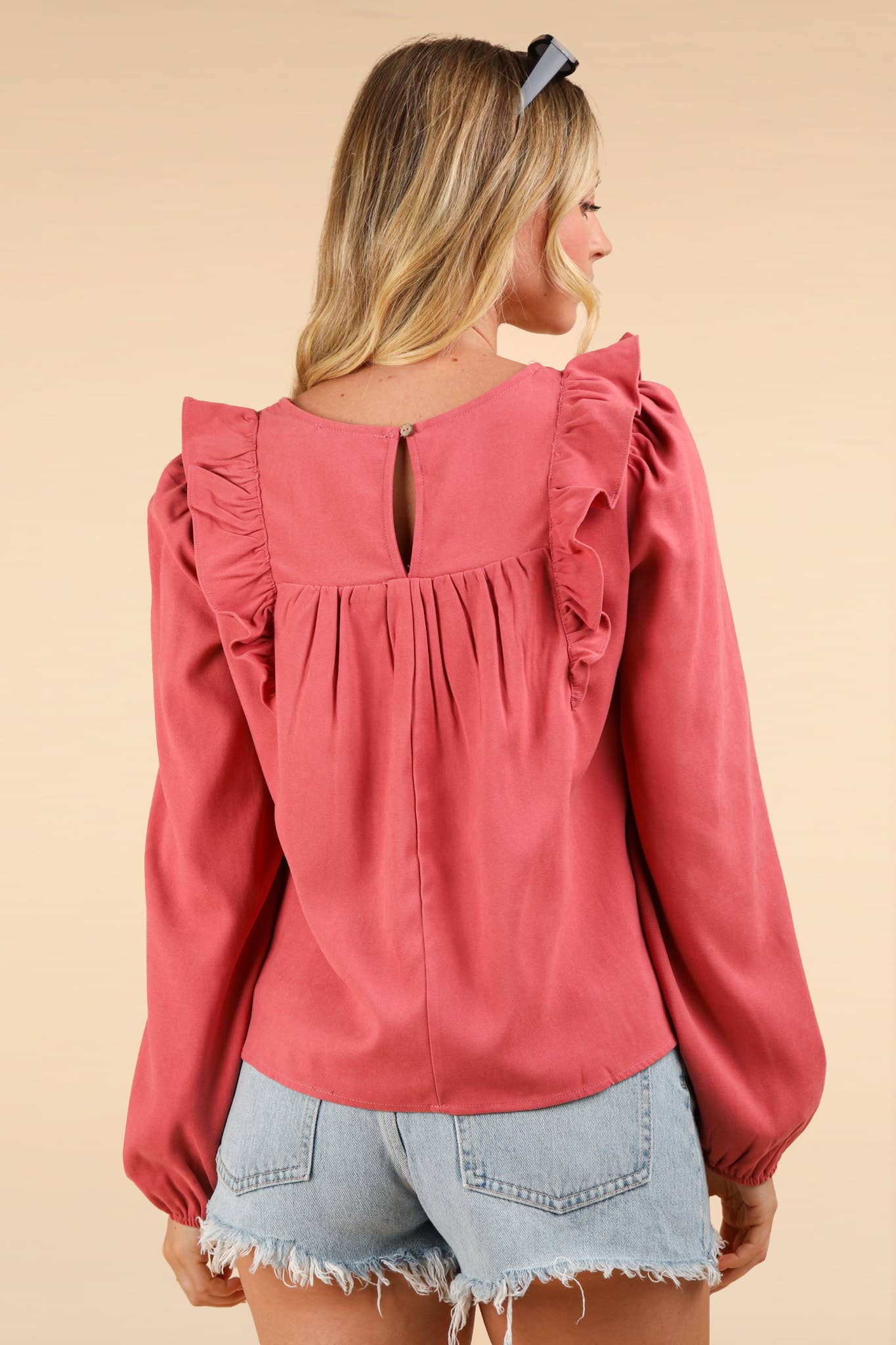 Ruffle Shoulder Woven Blouse