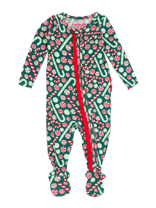 Playful Peppermint Bamboo Footed Ruffle Pajama