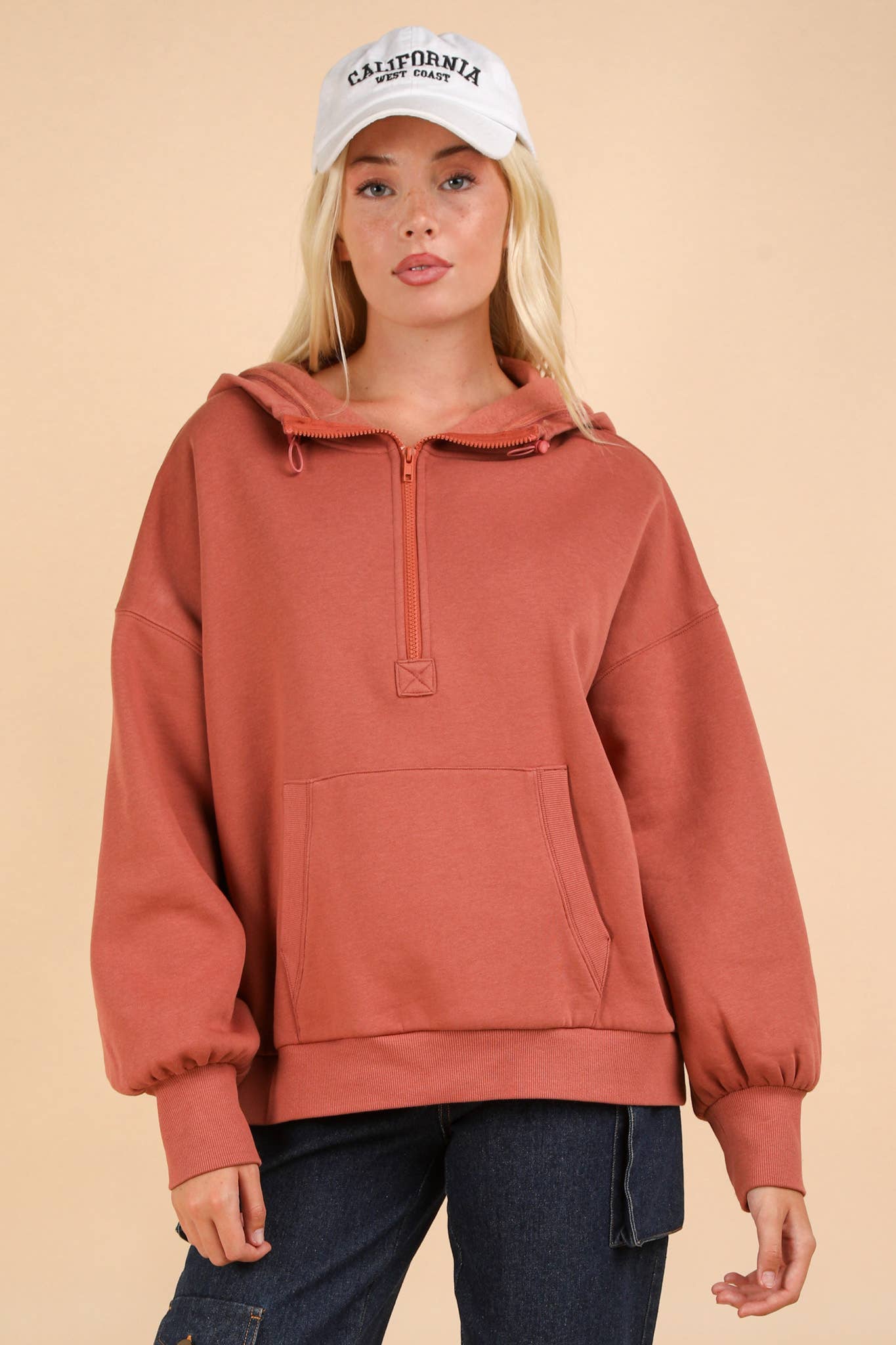 Oversized Half Zip Up Knit Casual Hoodie