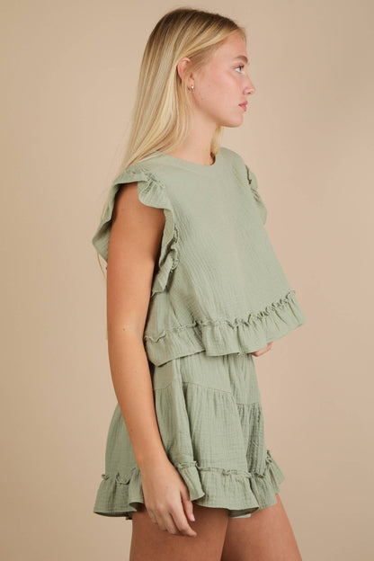 Ruffled Woven Top Set