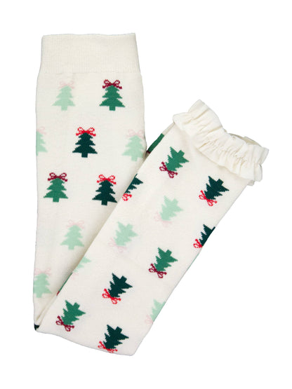 Spruced Up Christmas Tree Patterned Footless Ruffle Tights