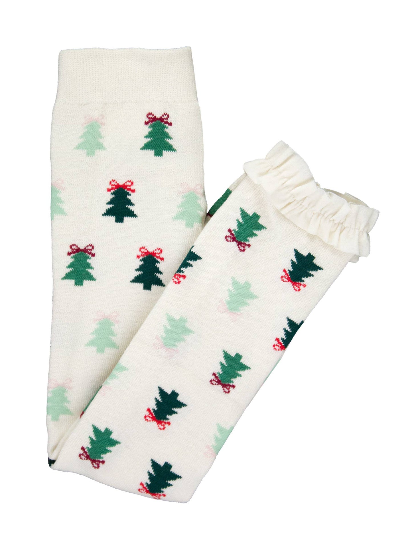 Spruced Up Christmas Tree Patterned Footless Ruffle Tights