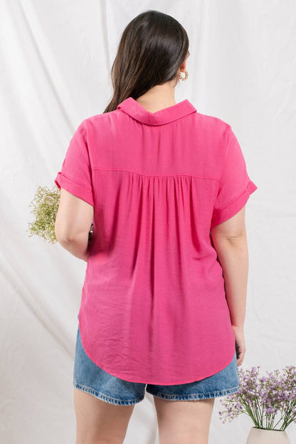 PL BUTTON DOWN CUFFED SHORT SLEEVE TOP