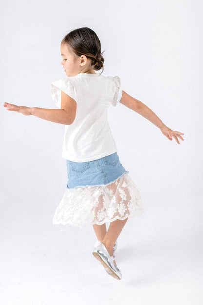 Denim Skirt with Lace Hem