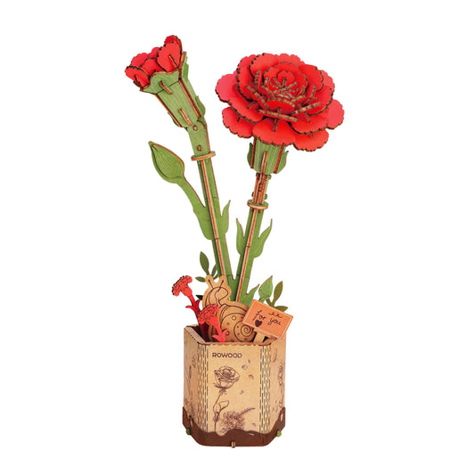 Red Carnation 3D Wooden Flower Puzzle