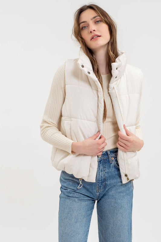 SOLID ZIP UP PUFFER VEST