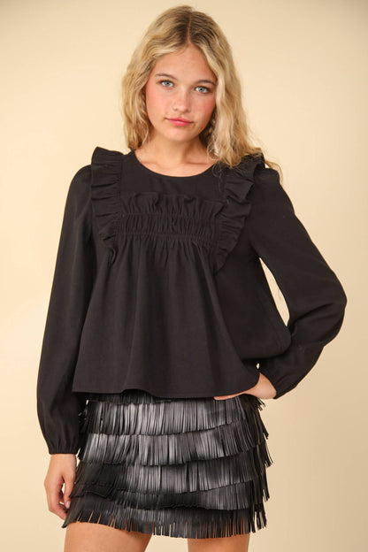 Ruffle Shoulder Woven Blouse