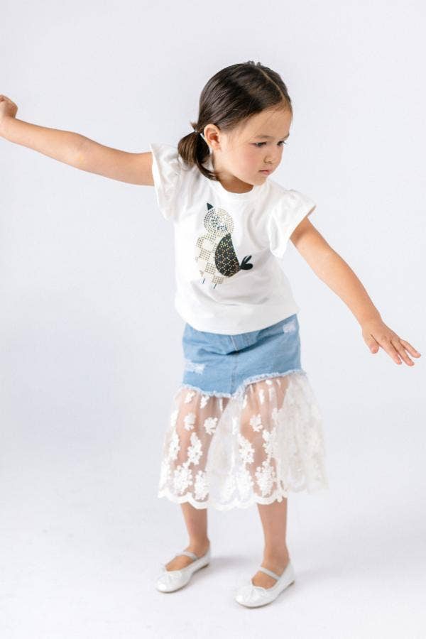Denim Skirt with Lace Hem