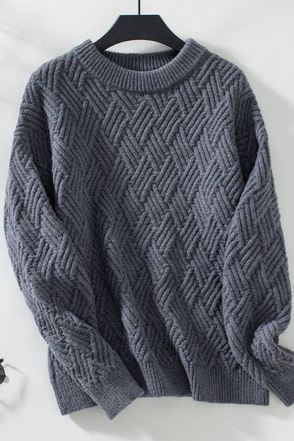 Dk Gray Vintage Style Cable Knit Round Neck Sweater MMY179