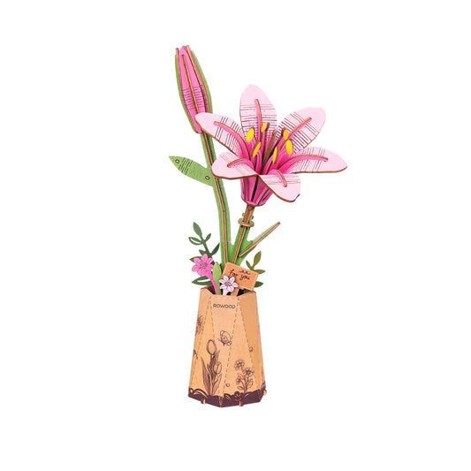 Pink Lilly 3D Wooden Flower Puzzle