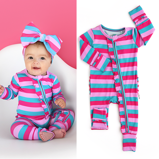 Maddie Stripe Ruffle Zip Bamboo Valentines Day