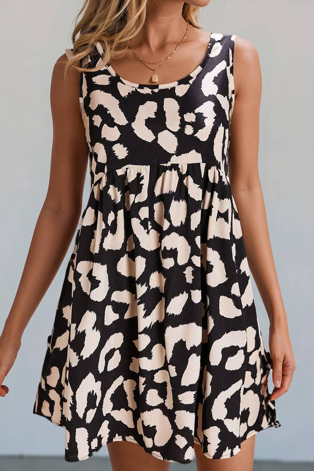 Leopard Print Sleeveless High Waist Dress