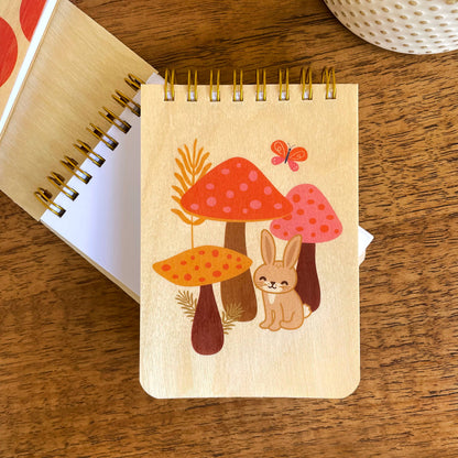 Rabbit Mushrooms Wood Mini Notepad