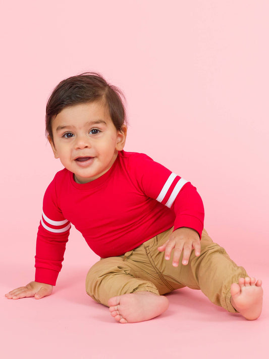Red Racing Stripe Long Sleeve Bodysuit