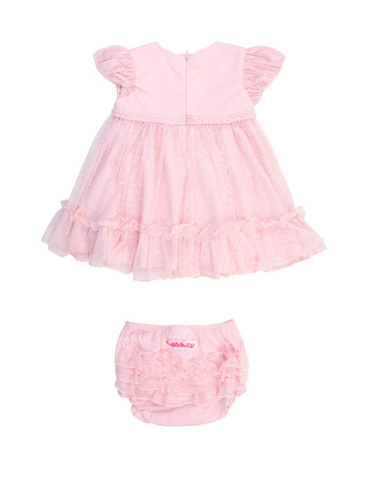 Pink Dotted Tulle Dress & RuffleButt Set
