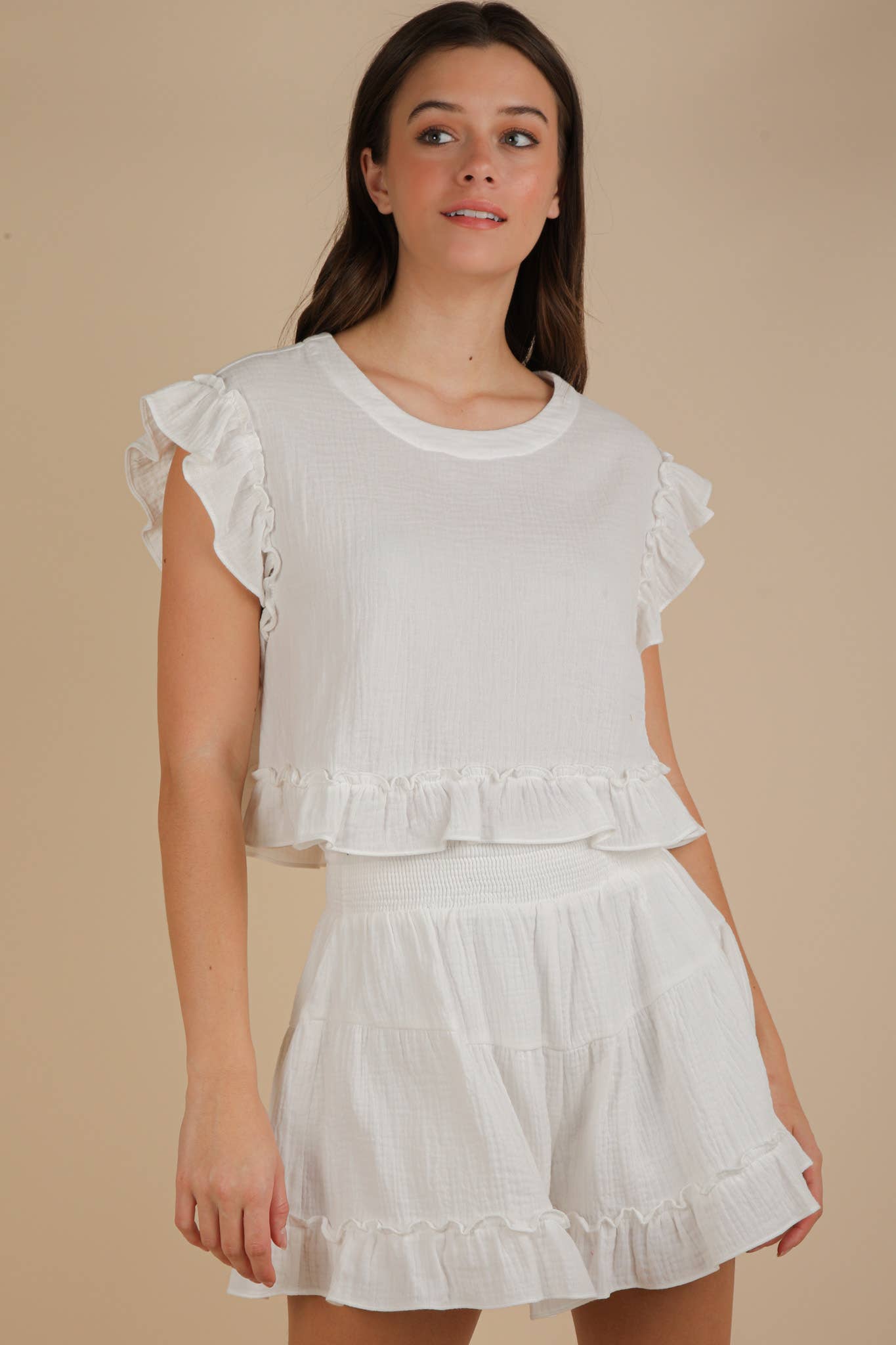 Ruffled Woven Top Set