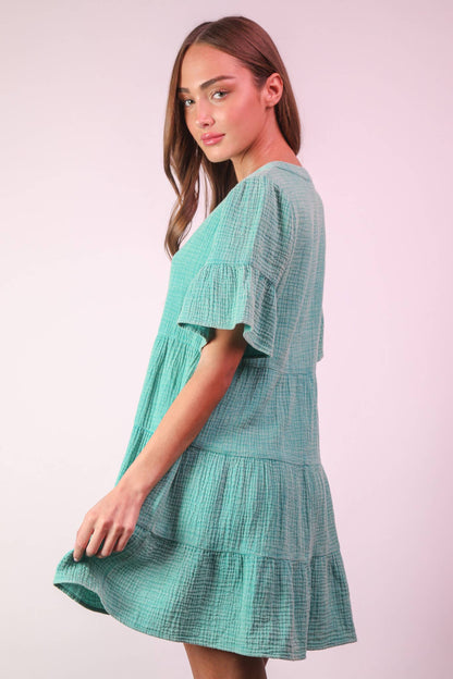 Bell Sleeve Woven Mini Dress