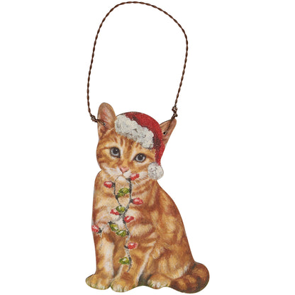 Orange Cat Santa Ornament