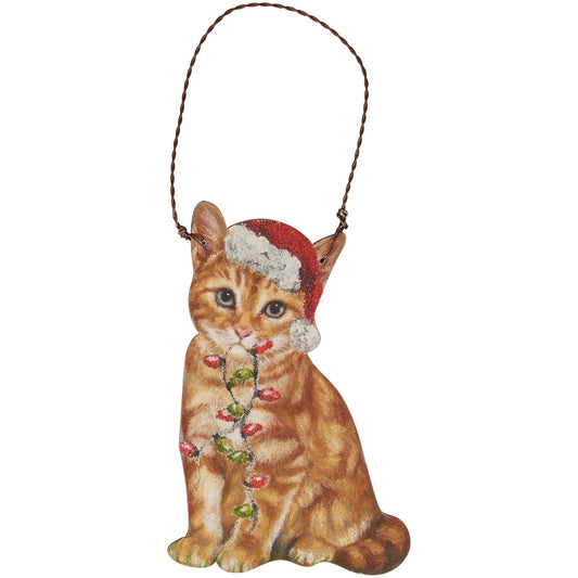 Orange Cat Santa Ornament