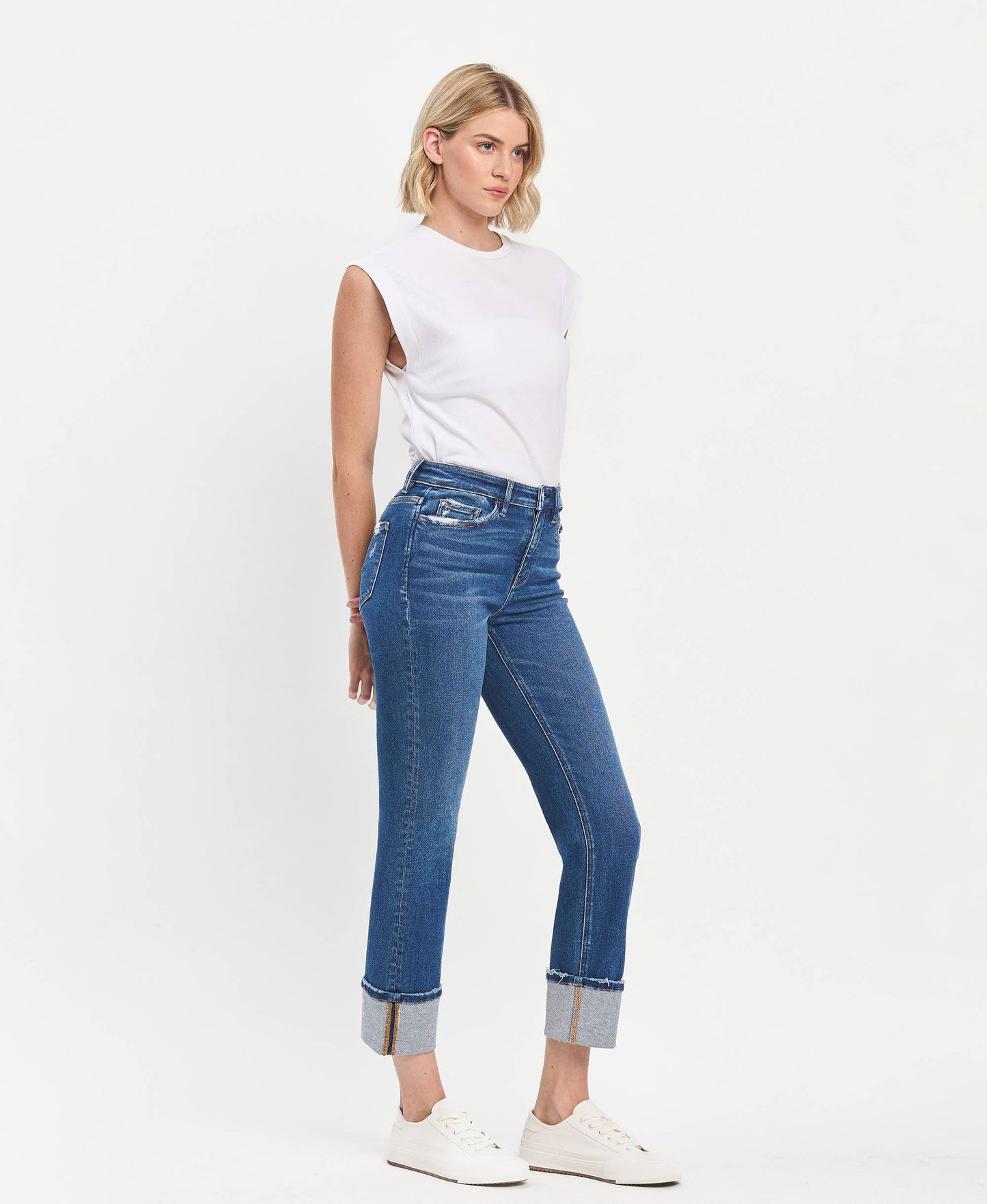 Jeanne HIGH RISE CUFF SLIM STRAIGHT JEANS