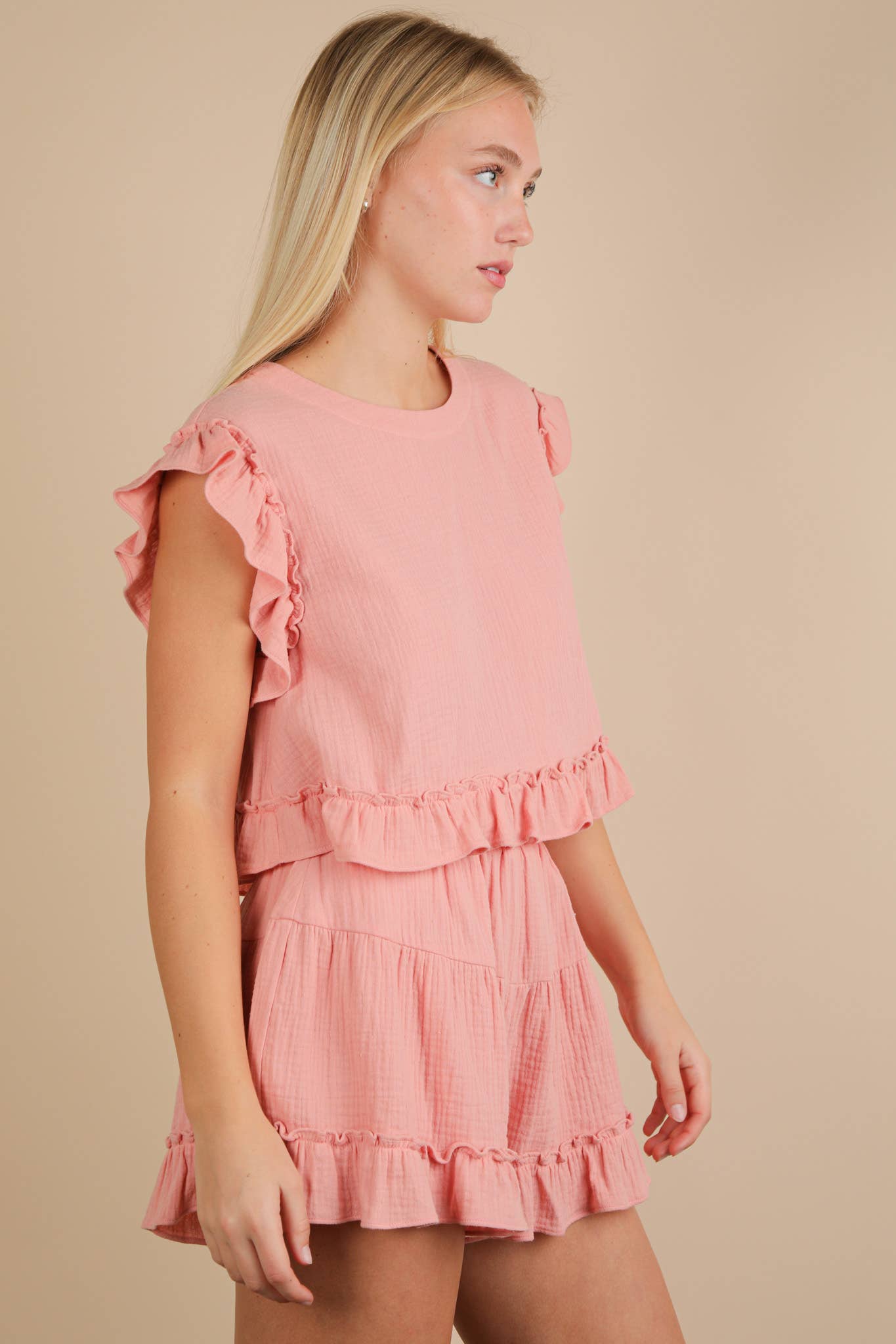 Ruffled Woven Top Set