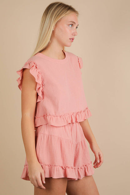 Ruffled Woven Top Set