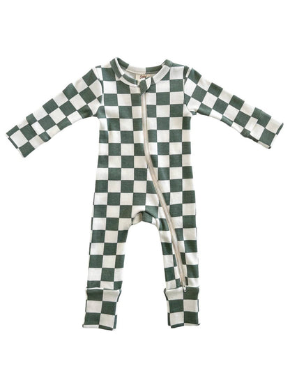 Matcha Milkshake Checkerboard 2-Way Zip Romper