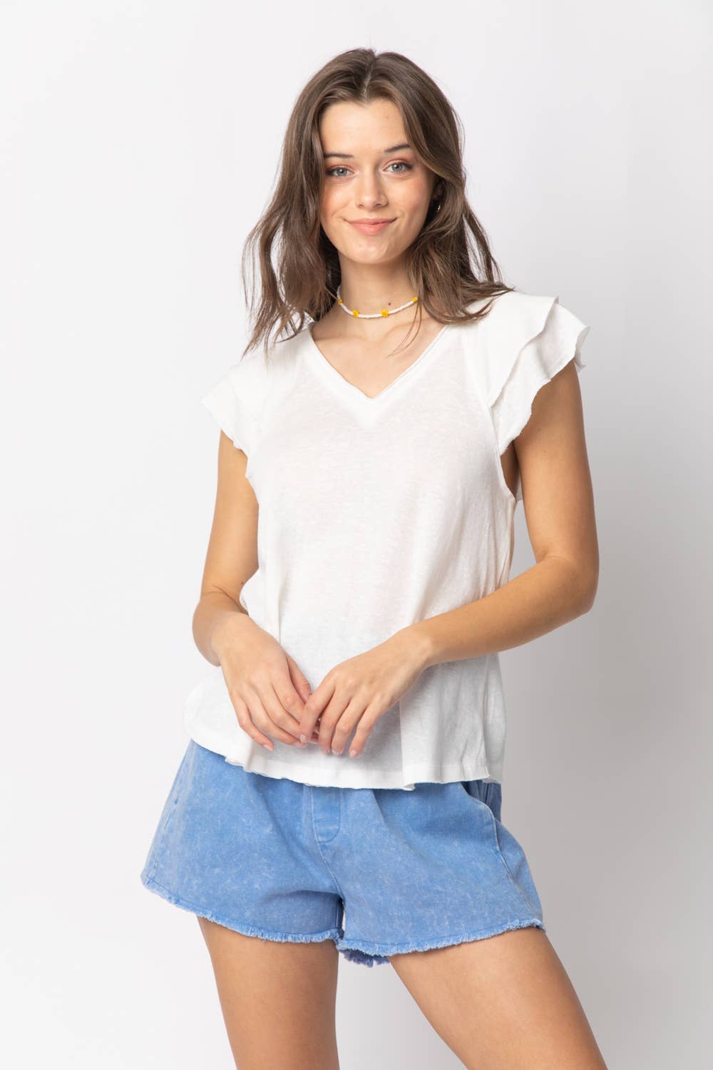 Hi-Waist Twill Shorts