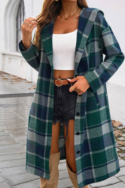 Hooded Plaid Long Coat DY174