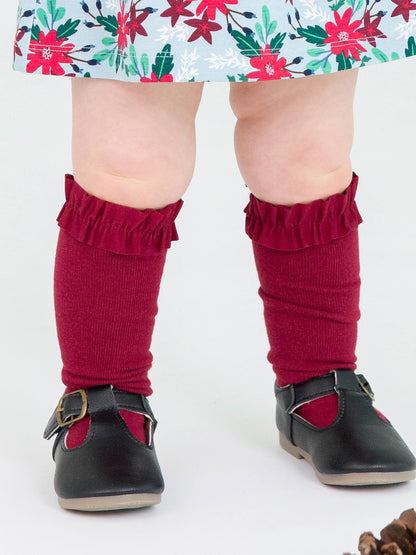 Cherry, White, & Fir Green 3-Pack Knee High Ruffle Socks