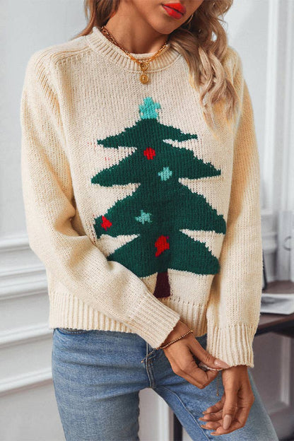 Christmas Tree Crew Neck Pullover Knit Sweater MMY206