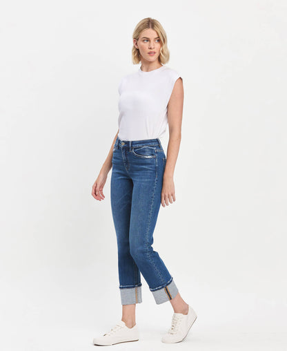 Jeanne HIGH RISE CUFF SLIM STRAIGHT JEANS