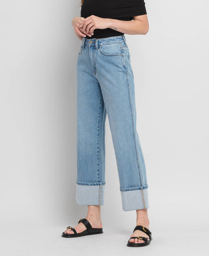 Gabby SUPER HIGH RISE CUFF BAGGY STRAIGHT JEANS T6513