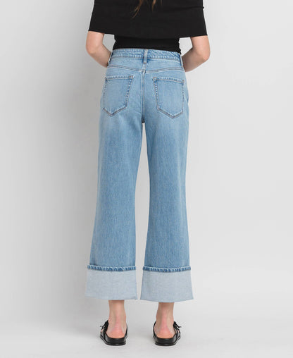 Gabby SUPER HIGH RISE CUFF BAGGY STRAIGHT JEANS T6513