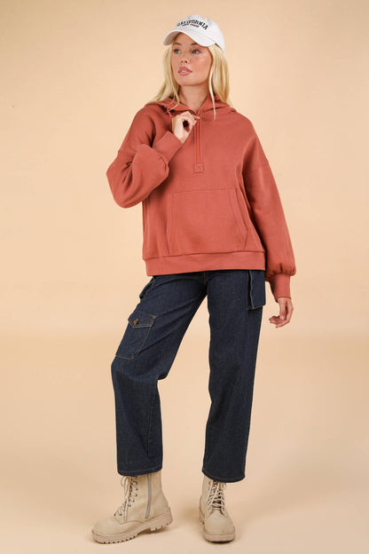 Oversized Half Zip Up Knit Casual Hoodie