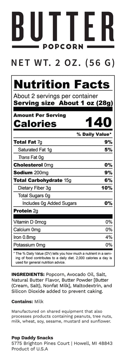 Flavored Popcorn - 2oz - Natural Butter