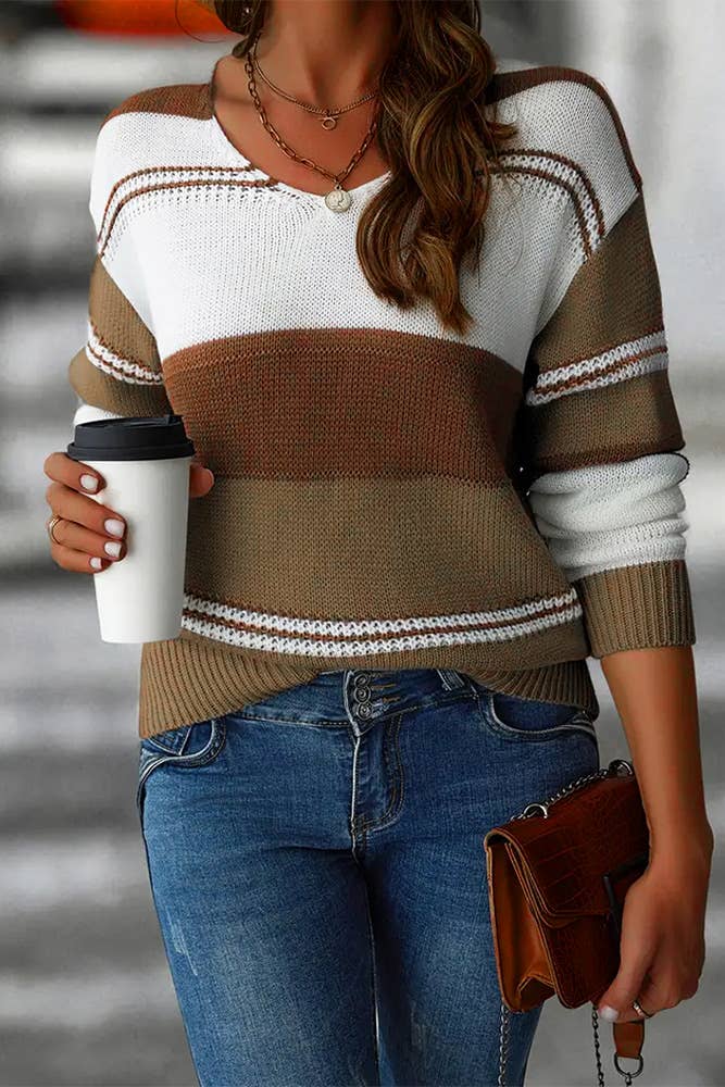 V Neck Color Block Sweater