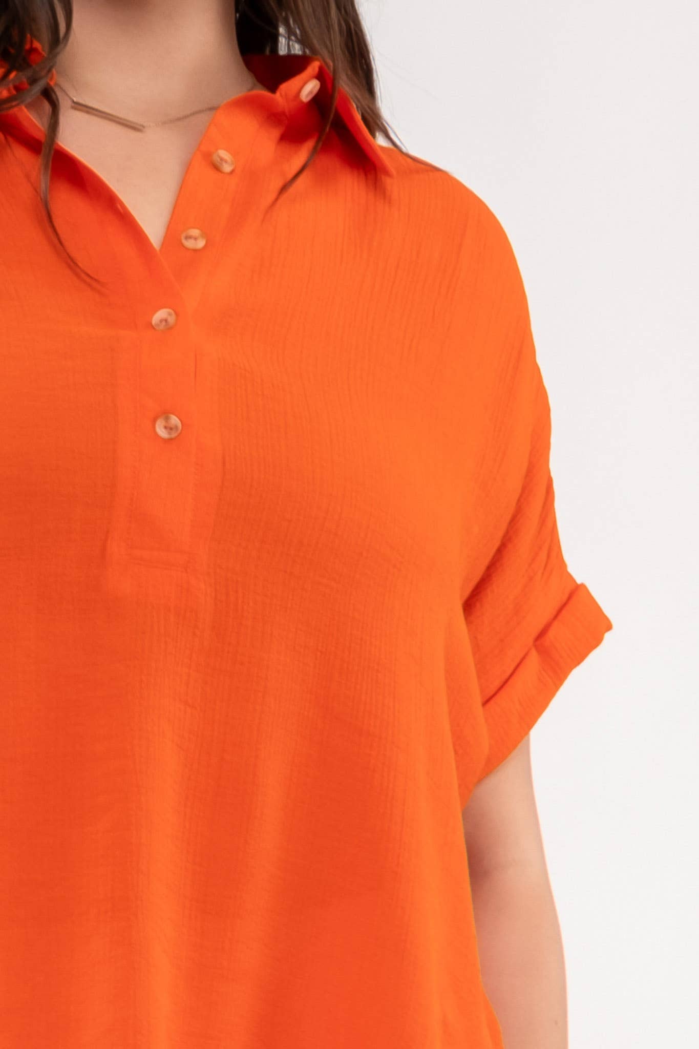 PL BUTTON DOWN CUFFED SHORT SLEEVE TOP