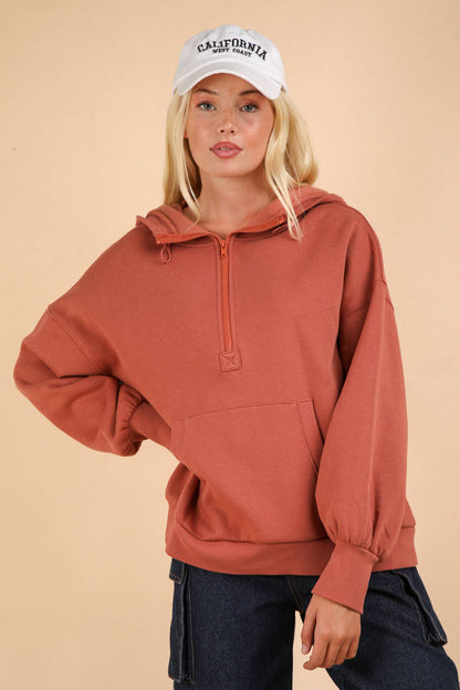 Oversized Half Zip Up Knit Casual Hoodie