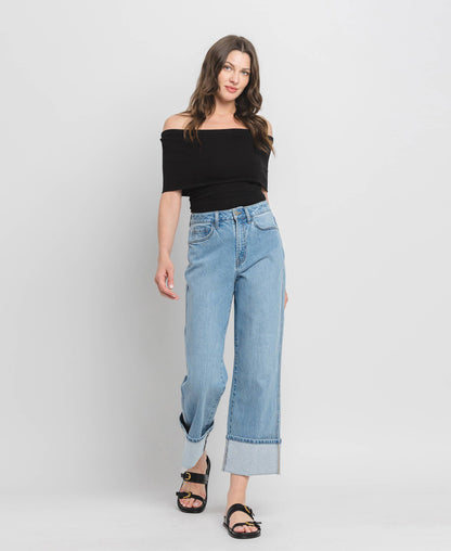 Gabby SUPER HIGH RISE CUFF BAGGY STRAIGHT JEANS T6513